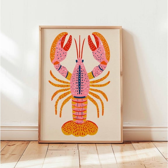 Colorful Lobster Poster – Bold Nautical Wall Art Print, Retro Coastal Kitchen Decor, Bright Crustacean Illustration for Beach or Home 8X12 UNFRAMED
