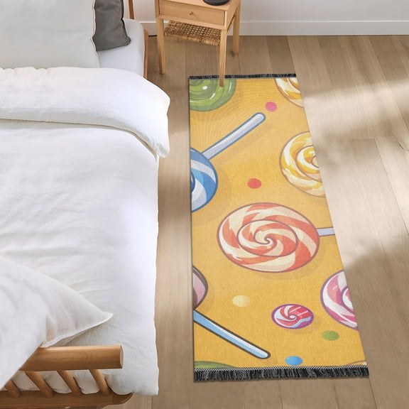 Colorful Lollipop Cartoon Bedside Runner Rug 2'x 6' Non Slip Carpet Floor Mat Area Rug