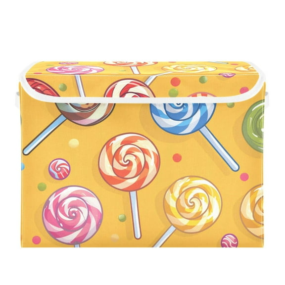 Colorful Lollipop Cartoon Foldable Storage Bin with Lid and Handle Collapsible Storage Box 16.5 x 12.6 x 11.8 inches