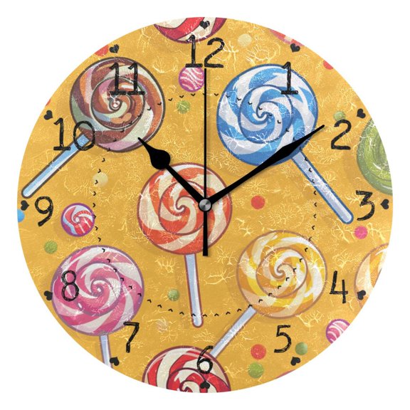 Colorful Lollipop Cartoon Round Wall Clock Silent Analog Battery Operated Black Pointer Home Decor 9.84" Diameter