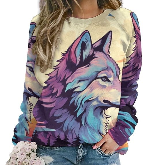 Colorful Lone Wolf Mom Sweatshirt For Women Long Sleeve Pullover
