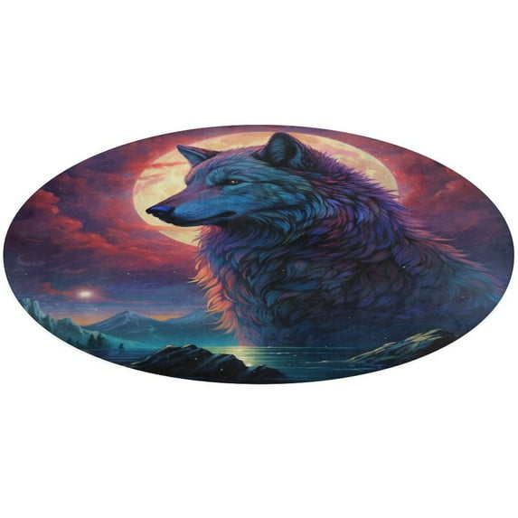 Colorful Lone Wolf Round Rugs -Washable Non-Slip Small Round Area Rug Throw Soft Circle Rugs for Bedroom, Modern Print Indoor Carpet for Entryway Sofa Living Room