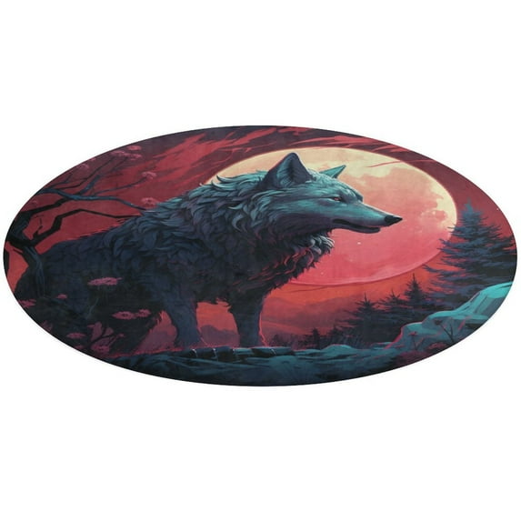 Colorful Lone Wolf Round Small Area Rug, Print Non Slip Washable Floor Mat, Soft Throw Rug for Living Room, Powder Room Entryway, Bathroom, Bedside