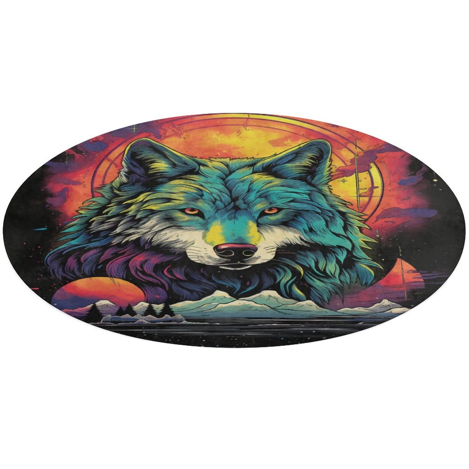 Colorful Lone Wolf Soft Bedroom Round Area Rug, Washable Cute Nursery ...