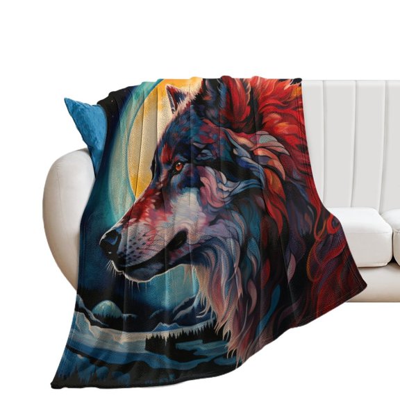 Colorful Lone Wolf Soft Cozy Warm, Lightweight And Plush Flannel Throw Blankets - Perfect for Couch, Bed, Travel