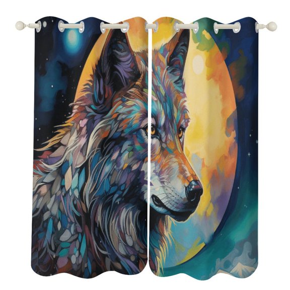 Colorful Lone Wolf Window Curtain Panels Grommet Blackout Curtains Blackout Curtains for Living Room