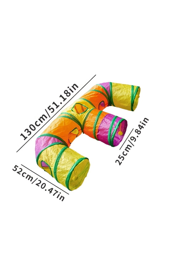 Long T-Shaped Cat Tunnel Toy-Foldable, Interactive Play Tube With Hanging Ball For Cats, Durable Polyester Material, Multi-Opening Design For Endless Fun, Interactive Cat Playground | Vibrant Cat Toy