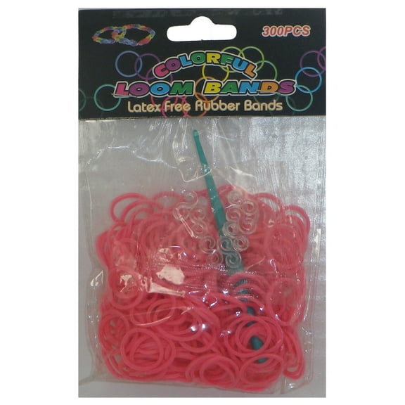 Colorful Loom Bands Mix, Clips and Hook 300 Bands - Pink