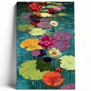 Colorful Lotus Water Lilies Canvas Wall Art Impressionist Pond Painting Vibrant Floral Poster Living Room Bedroom Decor Print Ready to Hang 8*12