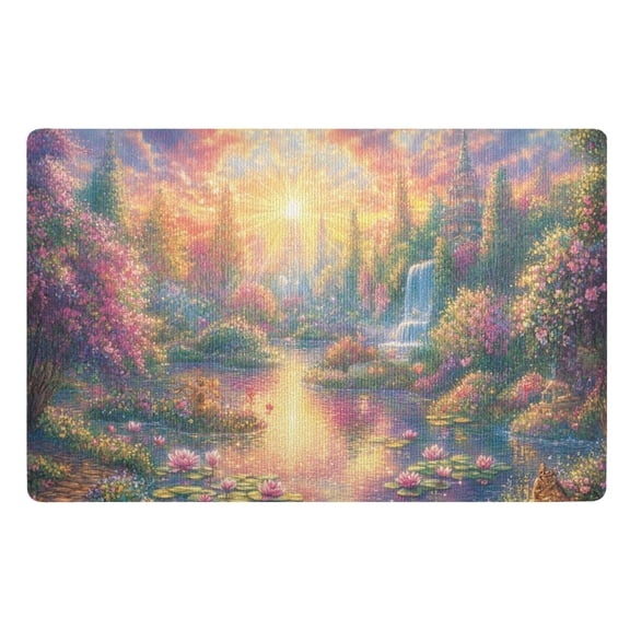 Colorful Lotus and Flowers Floor Door Mat Outdoor Indoor for Home Entrance Welcome Mats 32"x20"