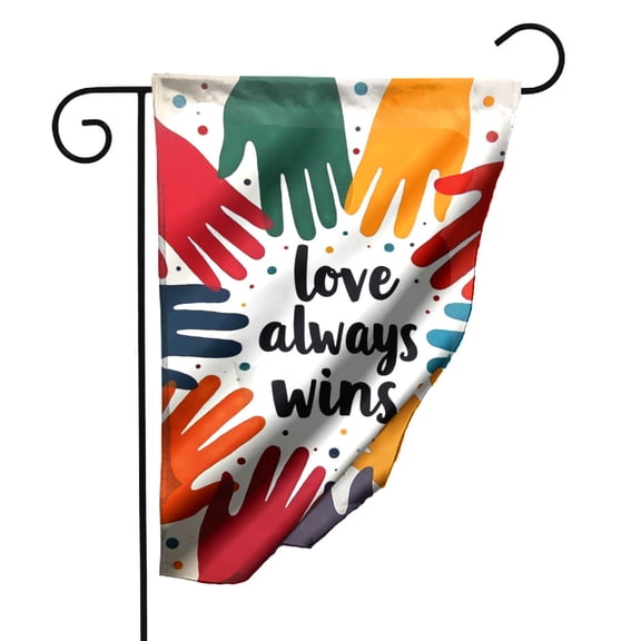 Colorful Love Always Wins Garden Flag 12.5x18 Inch Double Sided Polyester Decorative Yard Flag with Inspirational Message for Outdoor Lawn Patio Home Decor#23081
