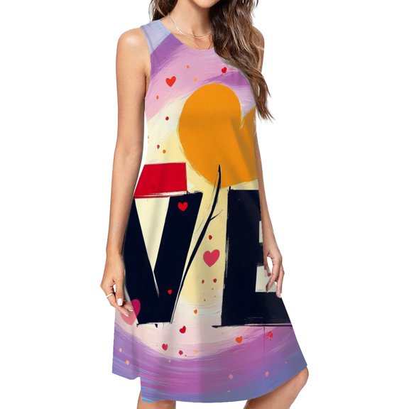 Colorful Love Heart Art Dress Elegant Party Dresses Evening Dresses Women Dress Sleeveless Dress Ladies Dresses
