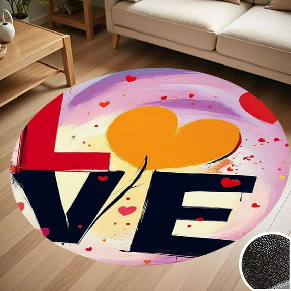 Colorful Love Heart Art Round Carpet Living Room Bedroom Home Decoration Coffee Table Mat Lounge Rug Chair Mats