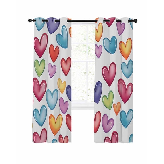 Colorful Love Heart Blackout Curtains, Light Blocking Print Window Curtains, Modern Art Blue Yellow Red Thermal Insulated Window Drapes for Living Room Kitchen Cafe 2 Panels, 104"W x 84"L