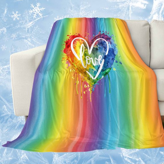 Colorful Love Heart Cooling Blanket, Lightweight Breathable Summer Throw Blanket with Double Sided Cold Effect, Watercolor Striped Rainbow Picnic Beach Blankets Bed Sheet for Hot Sleepers 60"x80"