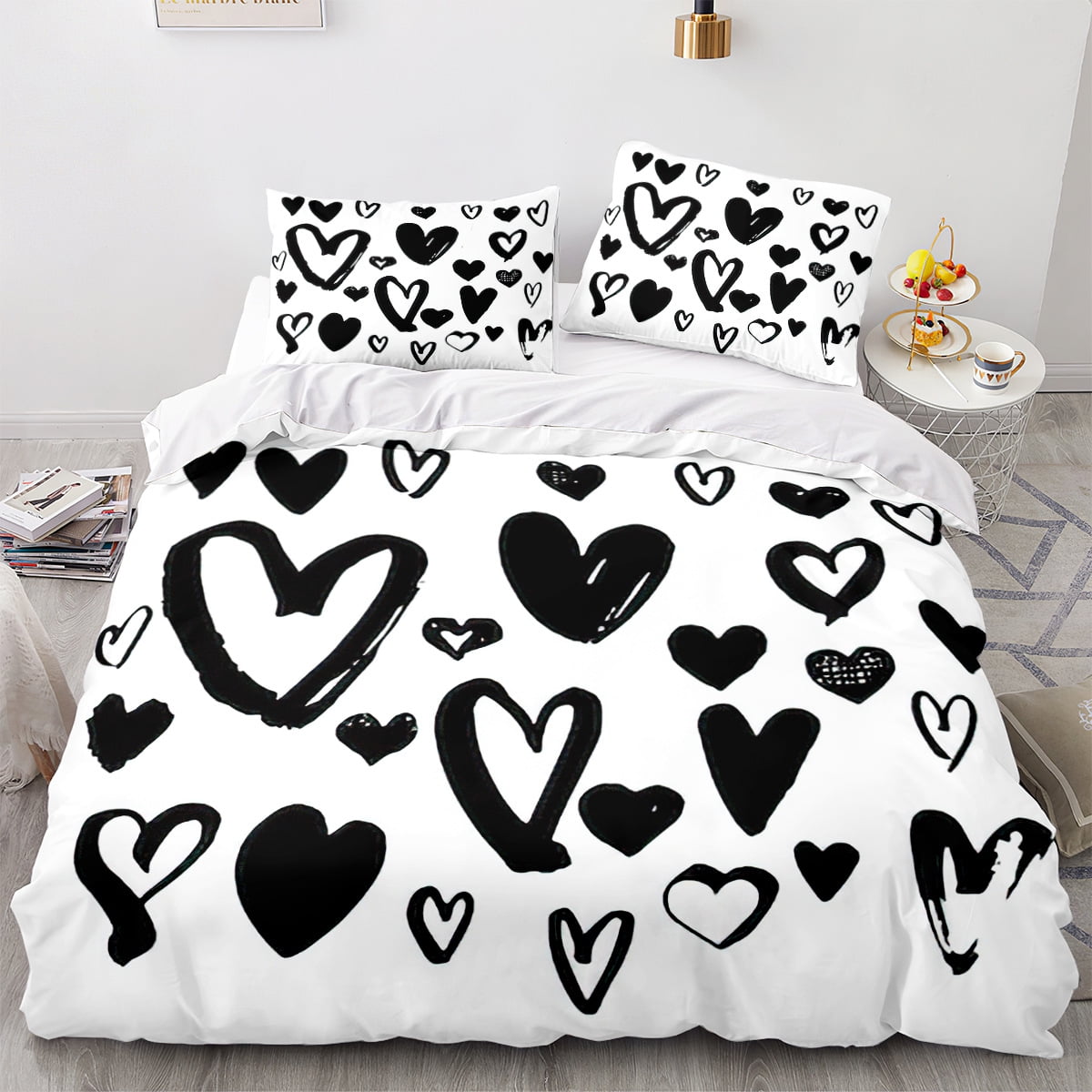 Colorful Love Heart Duvet Cover Sets,3 Pcs Kids Quilt Cover Set,Floral