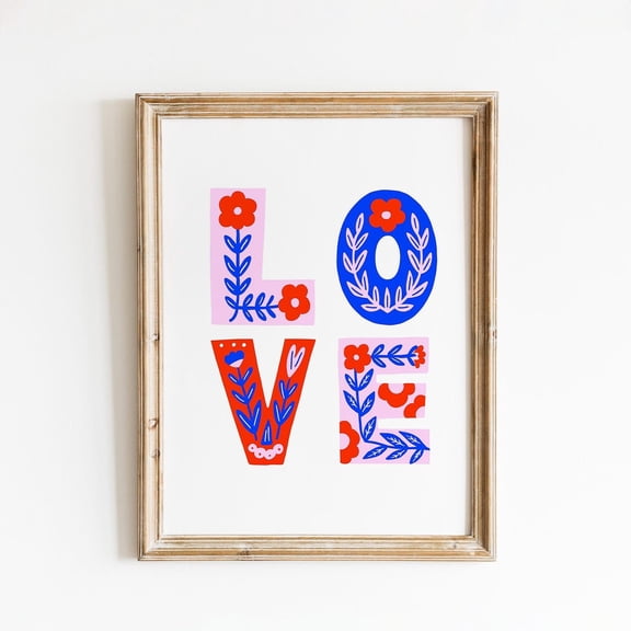 Colorful Love Typography Poster – Bold Floral Wall Art Poster, Unframed Poster Size 24x36