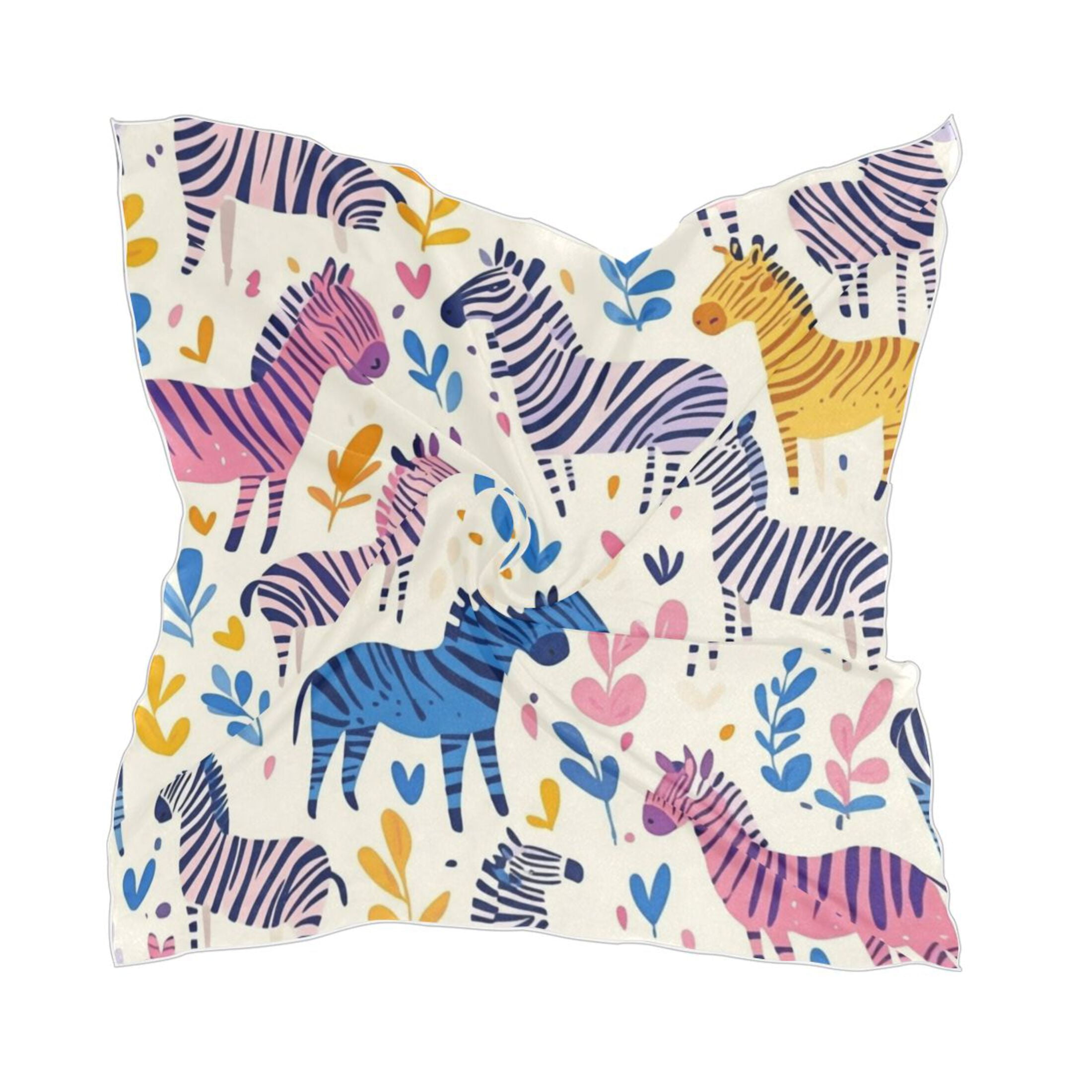 Colorful Lovely Zebra Square Silk Scarf, Polyester