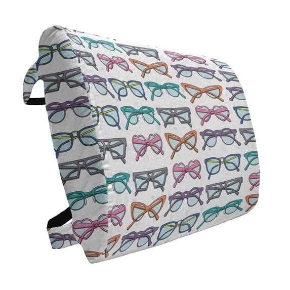 Colorful Lumbar Pillow, Eighties Style Retro Glasses with Many Different Vintage Female Fashion Pattern, Soft Back Cushion for Office Chairs with Adjustable Straps, 14" x 13", Multicolor, by Ambesonne