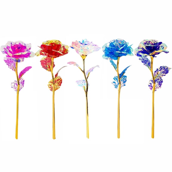 Colorful Luminous Rose for Thanksgiving Day,Rose Flower Gifts for Women Crystal Foil Flower Gift for Wedding Birthday,5Pcs