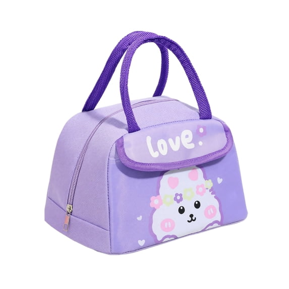 Colorful Lunch Bag Insulated Hand Carry Lunch Bag Zipper Closure Lunch Bag Reusable Portable Lunch Bag for Daily Use Cartoon Lunch Bag Purple