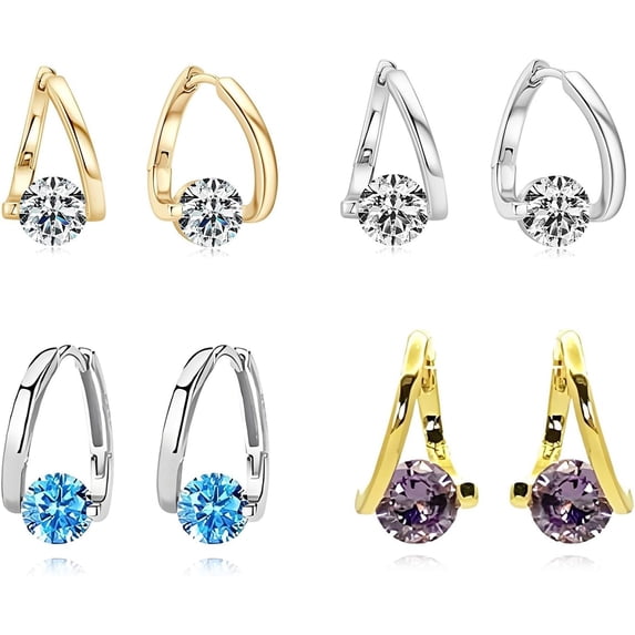 Colorful Lymphatic Huggie Hoop Earrings for Women Zircon Rhinestone Dainty Fashion Jewelry 4 pack