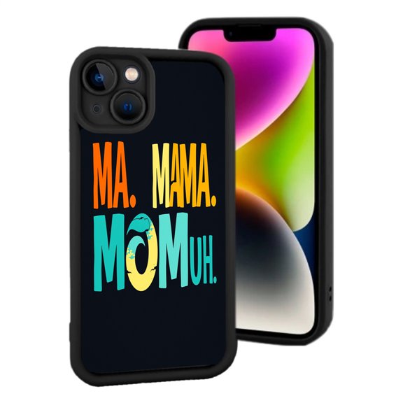 Colorful M A MMMUH Design Lightweight Yellowing Resistant Phone Case for iPhone 15 - Bold Playful Text on Black Background