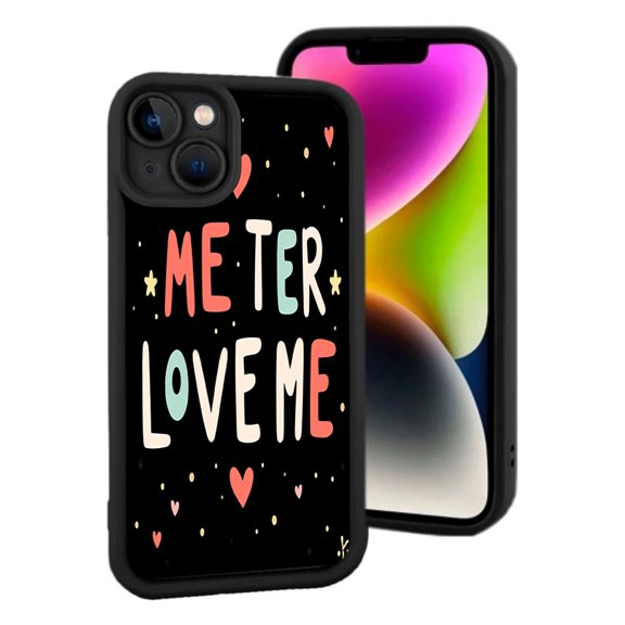 Colorful " ME TERR LOVEME " Text with Hearts - Lightweight Yellowing Resistant iPhone 15 Case - Playful Design for Trendy Protection