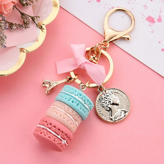 Colorful Macaron Cake Keychain Cute Resin Keyring Gift for Women Girls