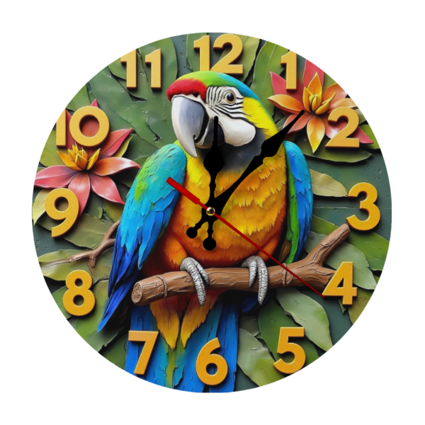 Colorful Macaw Wall Clock Home Decor Art 10-Inch Wooden Wall Clock ... - Home Decor For Colorful Macaws