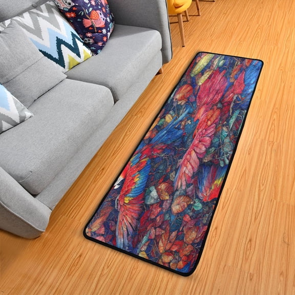 Colorful Macaws in Foliage Long Area Rug 72" x 24" Non-Slip Polyester with Cotton Padding