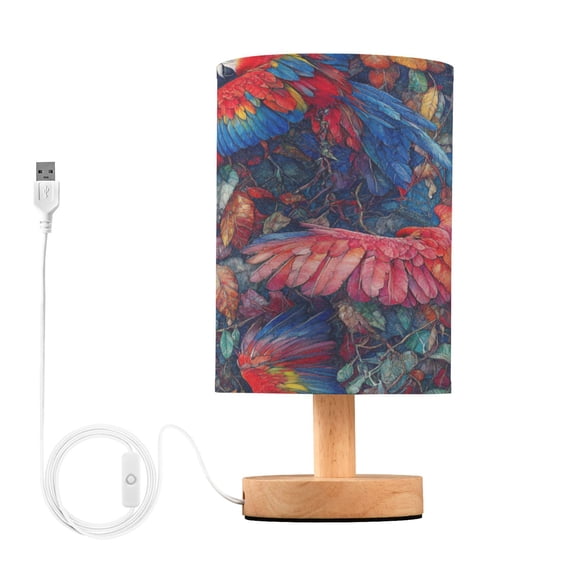 Colorful Macaws in Foliage USB Powered Canvas Shade Desk Lamp LED Light with Stable Base for Home and Office