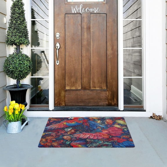 Colorful Macaws in Foliage Versatile Absorbent Door Mat, Non-Slip, Easy to Clean 32''x20''