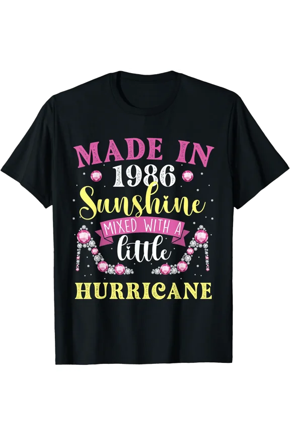 Colorful Made In 1986 Sunshine Hurricane T-Shirt for Birthday Celebration