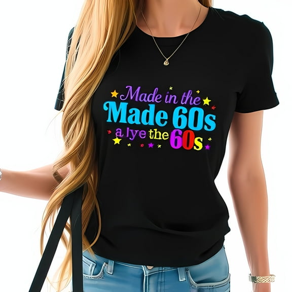 Colorful 'Made in the 60s' Cotton Short Sleeve T-Shirt with Whimsical Star Design - Celebrate Vintage Vibes