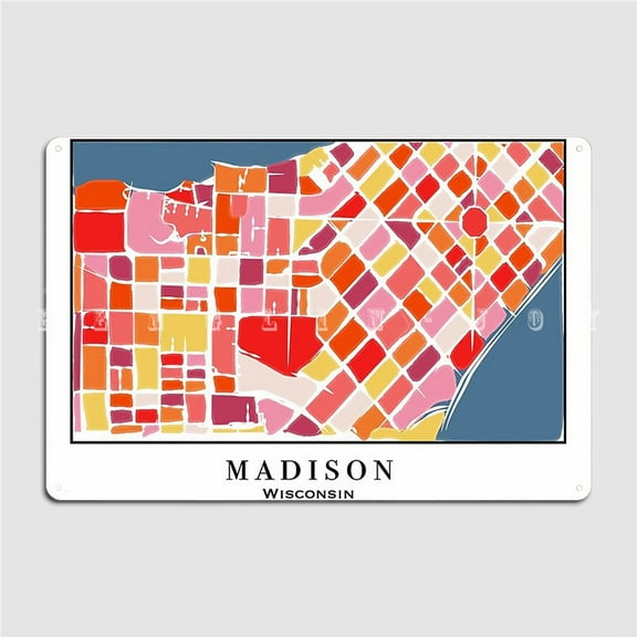 Colorful Madison Wisconsin Map Metal Sign Cinema Garage Painting Décor Cinema Create Aluminum Sign Posters Size: 16 x 12 Inches