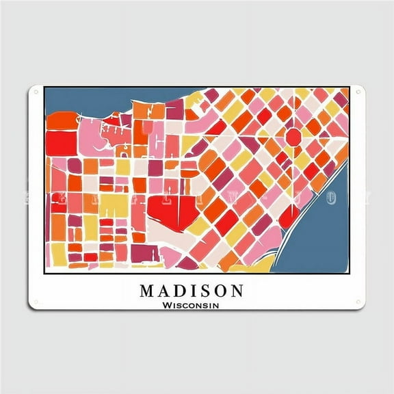 Colorful Madison Wisconsin Map Metal Sign Cinema Garage Painting Décor Cinema Create Tin Sign Posters Size: 16 x 12 Inches