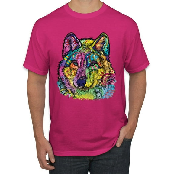 Colorful Majestic Neon Atric Wolf | Dean Russo Art Animal Lover Men's T-Shirt, Fuschia, 2XL