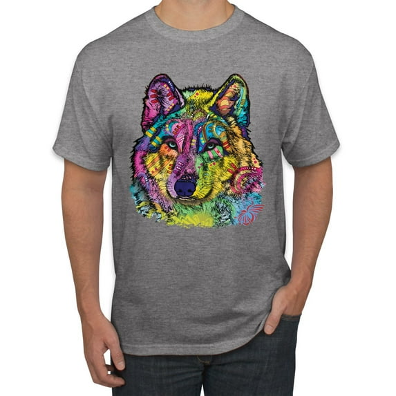 Colorful Majestic Neon Atric Wolf | Dean Russo Art Animal Lover Men's T-Shirt, Heather Grey, 5XL