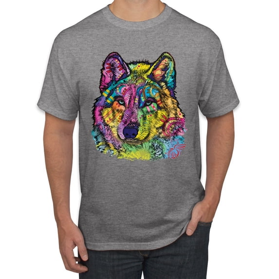Colorful Majestic Neon Atric Wolf | Dean Russo Art Animal Lover Men's T-Shirt, Heather Grey, M