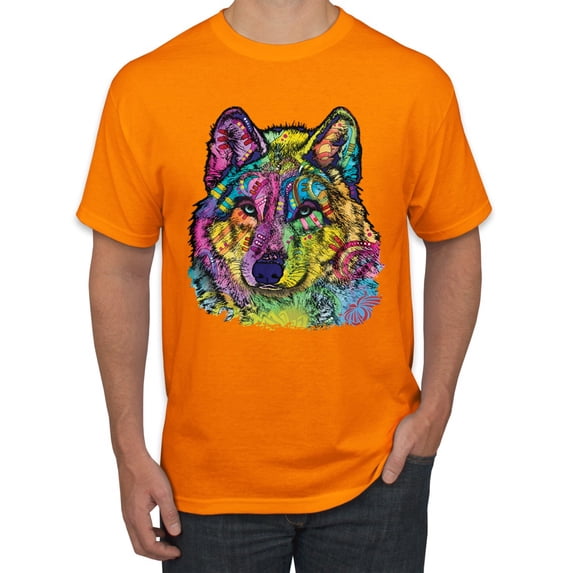 Colorful Majestic Neon Atric Wolf | Dean Russo Art Animal Lover Men's T-Shirt, Orange, 4XL