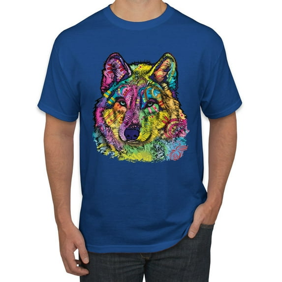 Colorful Majestic Neon Atric Wolf | Dean Russo Art Animal Lover Men's T-Shirt, Royal, S