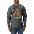 thumbnail image 1 of Colorful Majestic Neon Atric Wolf | Dean Russo Art Animal Lover Mens Long Sleeve Shirt, Heather Black, L, 1 of 5