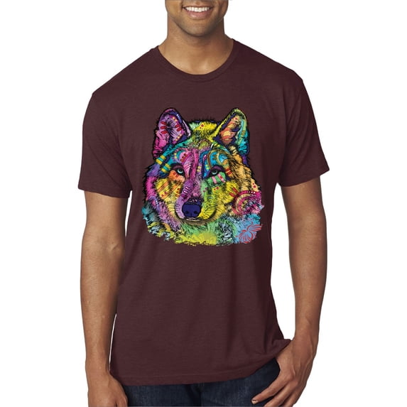 Colorful Majestic Neon Atric Wolf | Dean Russo Art Animal Lover Mens Premium Tri Blend T-Shirt, Cardinal, L
