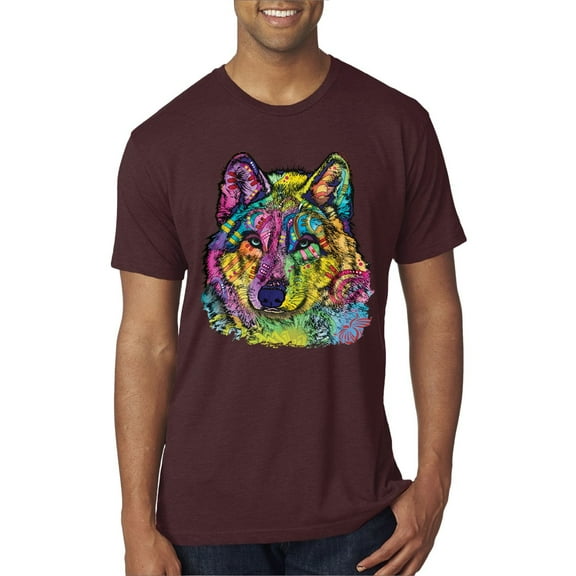Colorful Majestic Neon Atric Wolf | Dean Russo Art Animal Lover Mens Premium Tri Blend T-Shirt, Cardinal, M