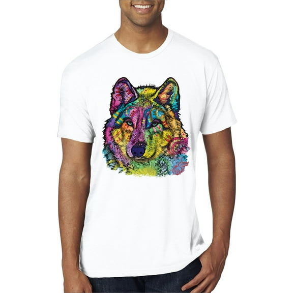 Colorful Majestic Neon Atric Wolf | Dean Russo Art Animal Lover Mens Premium Tri Blend T-Shirt, True White, S