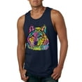 thumbnail image 1 of Colorful Majestic Neon Atric Wolf | Dean Russo Art Animal Lover Mens Sleeveless Top, Navy, M, 1 of 5