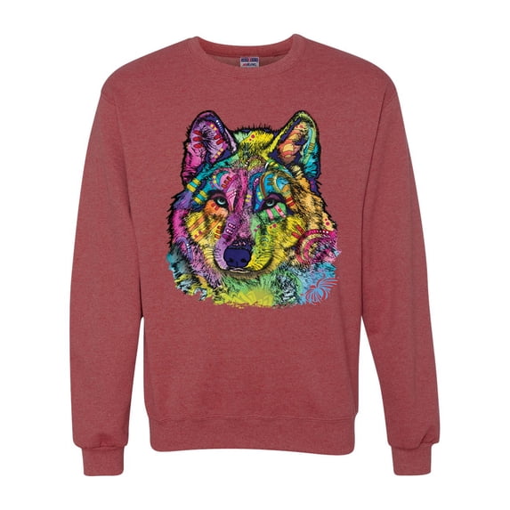 Colorful Majestic Neon Atric Wolf | Dean Russo Art Animal Lover Unisex Crewneck Sweatshirt, Vintage Heather Red, 2XL