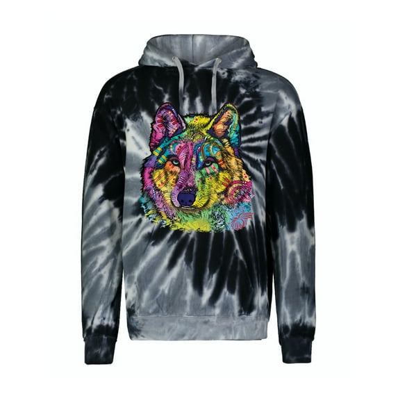 Colorful Majestic Neon Atric Wolf | Dean Russo Art Animal Lover Unisex Hoodie Sweatshirt, Spiral Black, XL