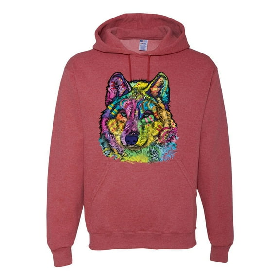 Colorful Majestic Neon Atric Wolf | Dean Russo Art Animal Lover Unisex Hoodie Sweatshirt, Vintage Heather Red, S